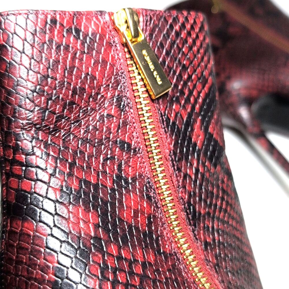Women's MICHAEL Michael Kors Red Black Snake Print Leather Ankle Bootie 6 - Picture 9 of 10
